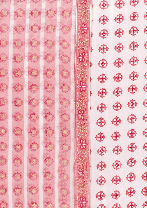 Chanderi Silk Dress Material With Dupatta In Floral Block Print