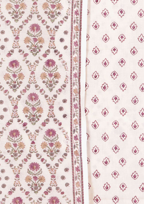 Chanderi Silk Dress Material With Dupatta In Floral Block Print