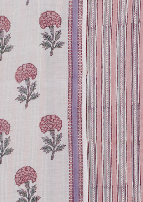 Chanderi Silk Dress Material With Dupatta In Floral Block Print