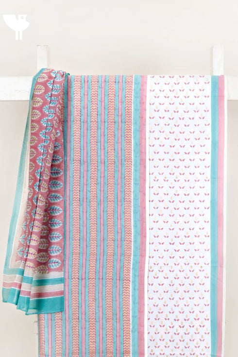 Chanderi Silk Dress Material With Dupatta In Block Print