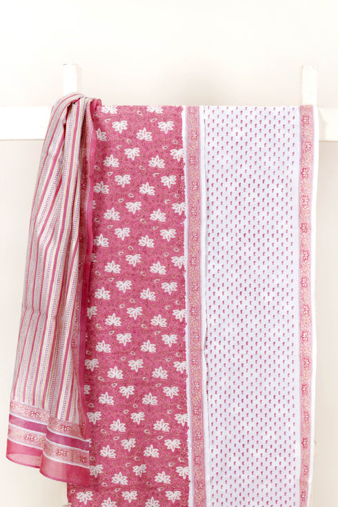 Chanderi Silk Dress Material With Dupatta In Block Print