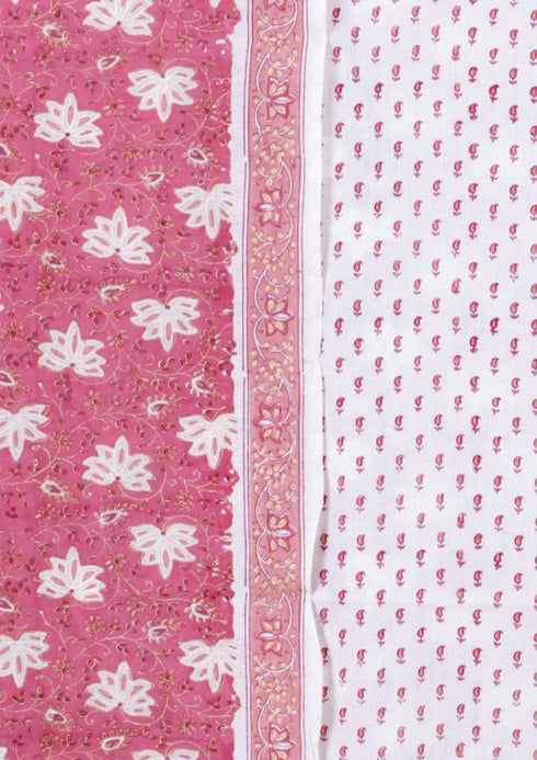 Chanderi Silk Dress Material With Dupatta In Block Print