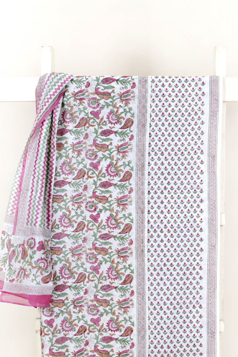 Chanderi Silk Dress Material With Dupatta In Block Print