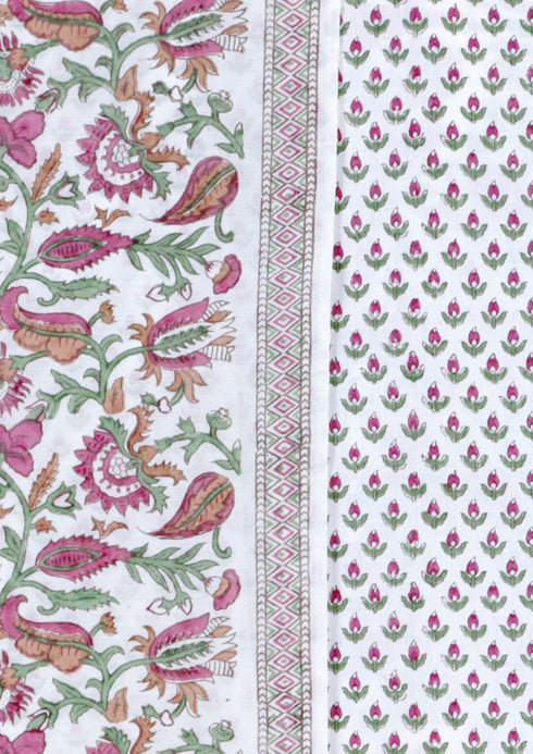 Chanderi Silk Dress Material With Dupatta In Block Print