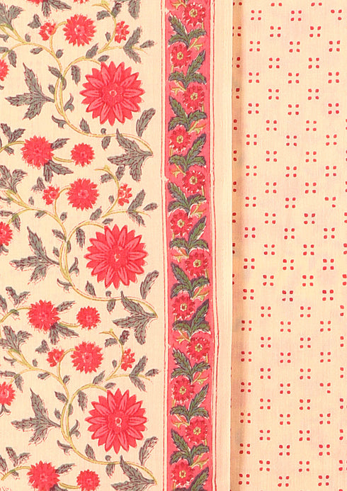 Terry Voile Dress Material With Chiffon Dupatta In Floral Block Print