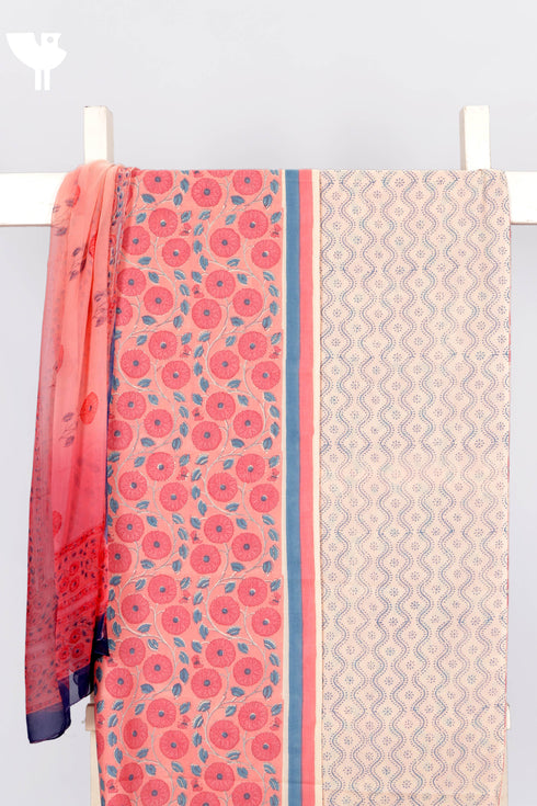 Terry Voile Dress Material With Chiffon Dupatta In Floral Block Print