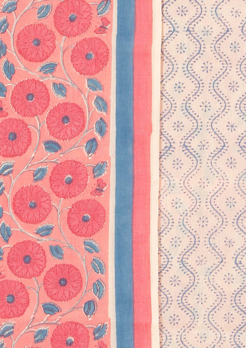 Terry Voile Dress Material With Chiffon Dupatta In Floral Block Print