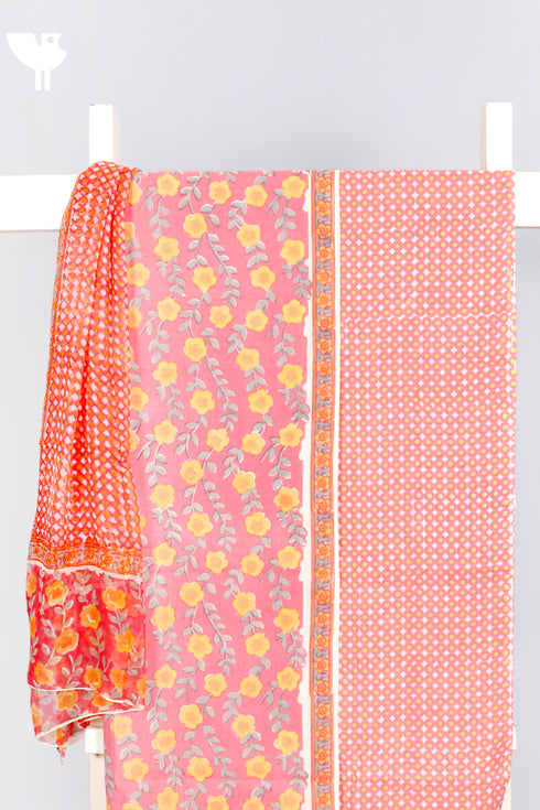Terry Voile Dress Material With Chiffon Dupatta In Floral Block Print