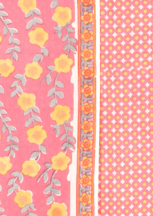 Terry Voile Dress Material With Chiffon Dupatta In Floral Block Print