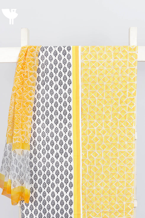 Bizzy Lizzy Dress Material With Chiffon Dupatta In Floral Block Print