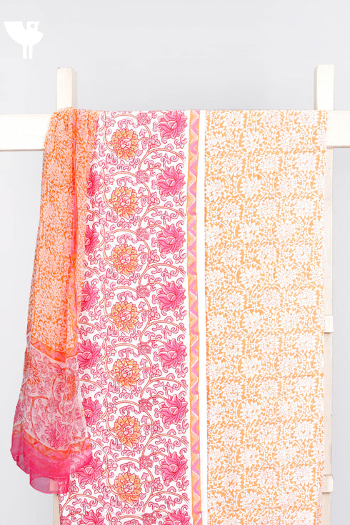 Bizzy Lizzy Dress Material With Chiffon Dupatta In Floral Block Print