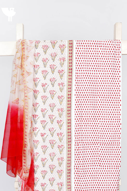 Bizzy Lizzy Dress Material With Chiffon Dupatta In Floral Block Print