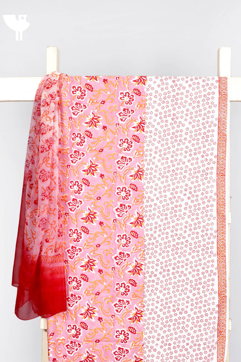 Bizzy Lizzy Dress Material With Chiffon Dupatta In Floral Block Print