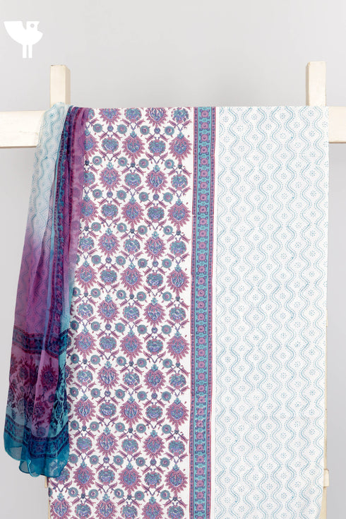 Bizzy Lizzy Dress Material With Chiffon Dupatta In Floral Block Print