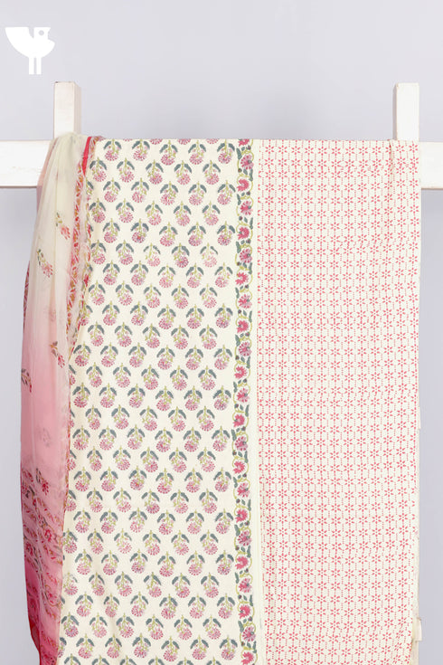 Bizzy Lizzy Dress Material With Chiffon Dupatta In Floral Block Print