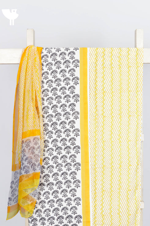 Bizzy Lizzy Dress Material With Chiffon Dupatta in Block Print