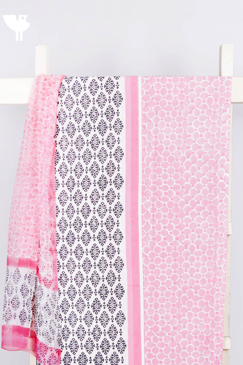 Bizzy Lizzy Dress Material With Chiffon Dupatta in Block Print