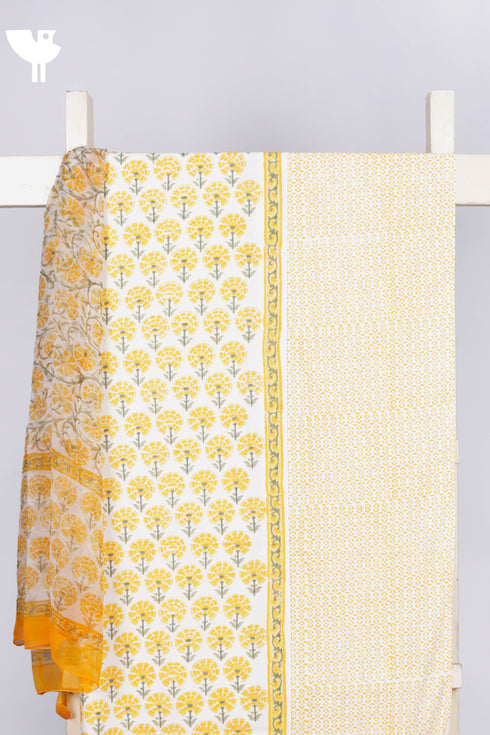 Bizzy Lizzy Dress Material With Chiffon Dupatta In Floral Block Print