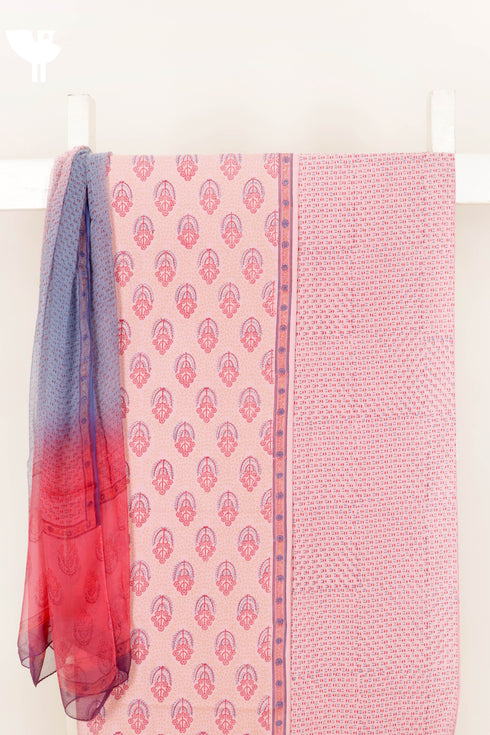 Bizzy Lizzy Dress Material With Chiffon Dupatta In Floral Block Print