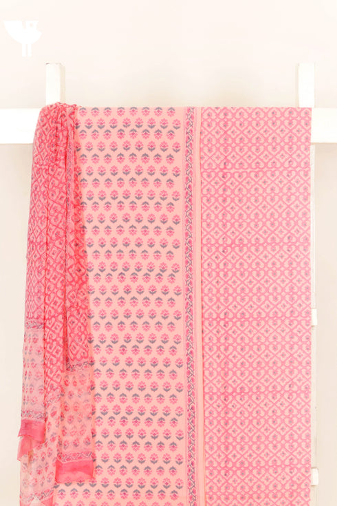 Bizzy Lizzy Dress Material With Chiffon Dupatta In Floral Block Print
