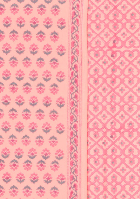 Bizzy Lizzy Dress Material With Chiffon Dupatta In Floral Block Print