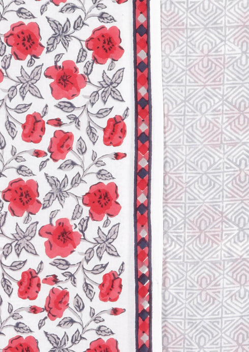 Cambric Cotton Dress Material With Chiffon Dupatta in Floral Block Print