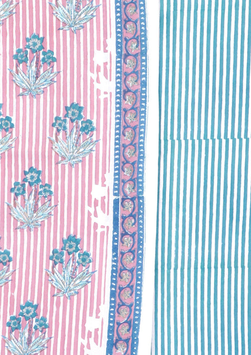 Cambric Cotton Dress Material With Chiffon Dupatta in Block Print