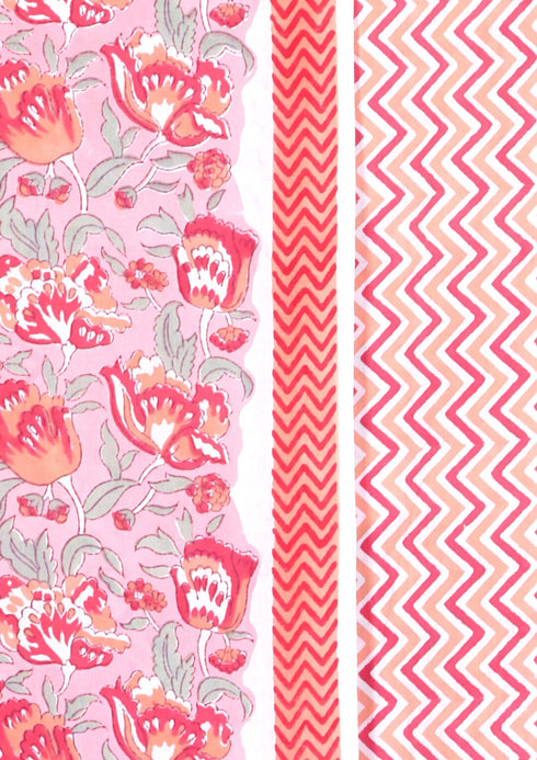 Cambric Cotton Dress Material With Chiffon Dupatta in Floral Block Print