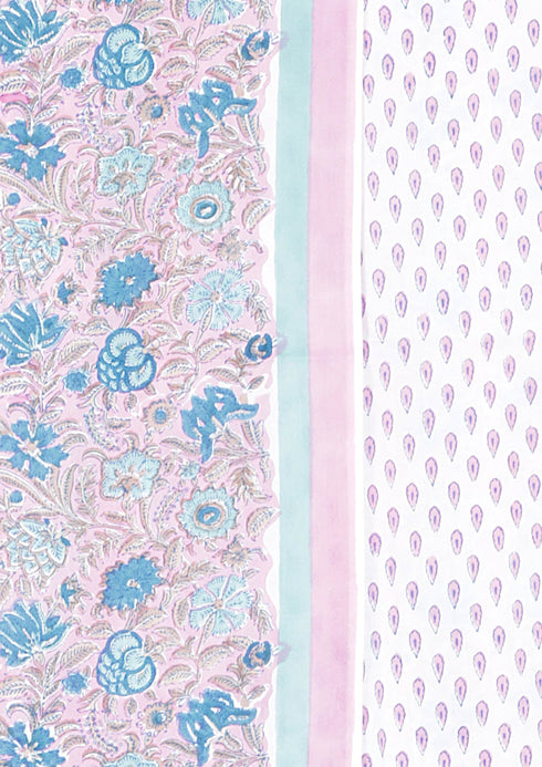 Cambric Cotton Dress Material With Chiffon Dupatta in Floral Block Print