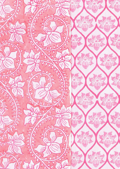 Cambric Cotton Dress Material With Chiffon Dupatta in Floral Block Print