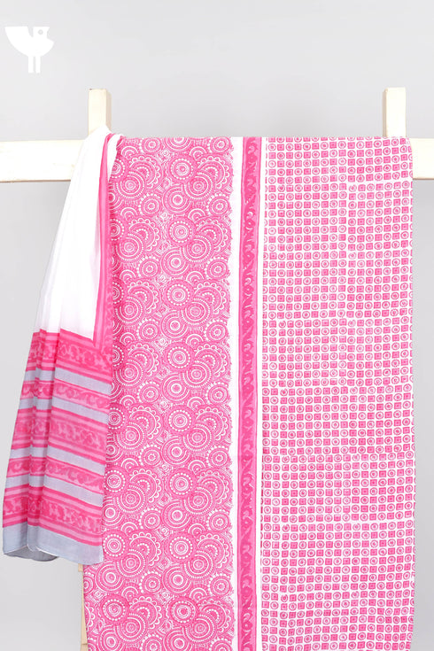 Cambric Cotton Dress Material With Mulmul Dupatta In Graphic Block Print