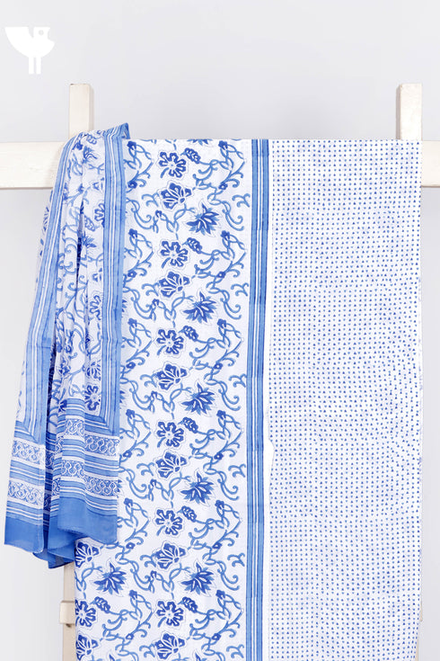 Cambric Cotton Dress Material With Mulmul Dupatta In Floral Block Print