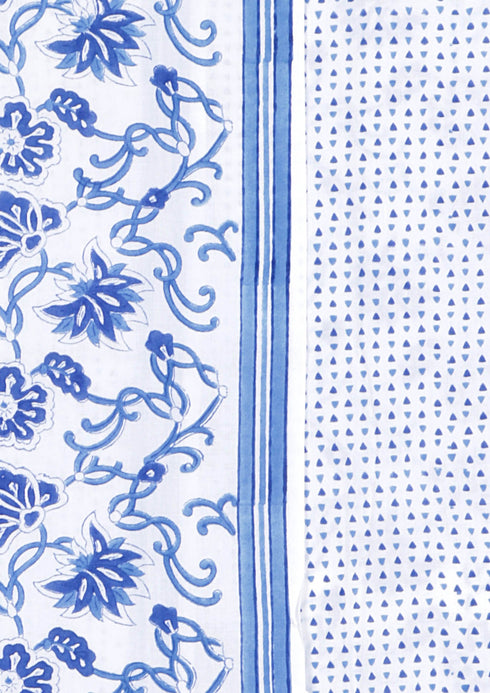 Cambric Cotton Dress Material With Mulmul Dupatta In Floral Block Print