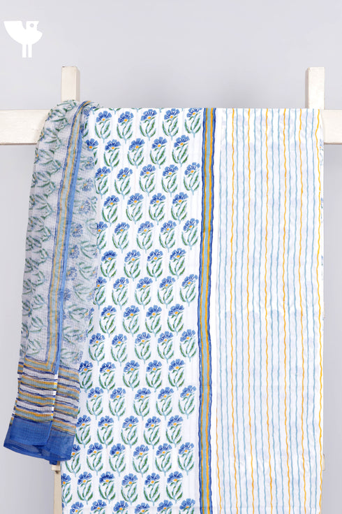 Cambric Cotton Dress Material With Kota Dupatta In Floral Block Print