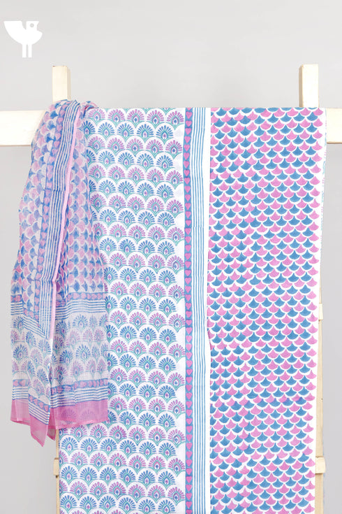 Cambric Cotton Dress Material With Kota Dupatta In Floral Block Print