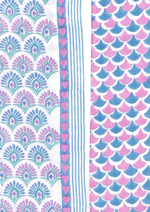 Cambric Cotton Dress Material With Kota Dupatta In Floral Block Print