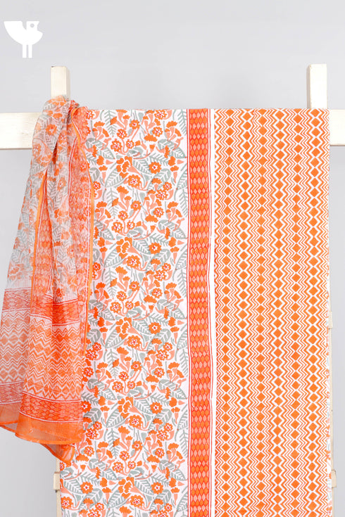 Cambric Cotton Dress Material With Kota Dupatta In Floral Block Print