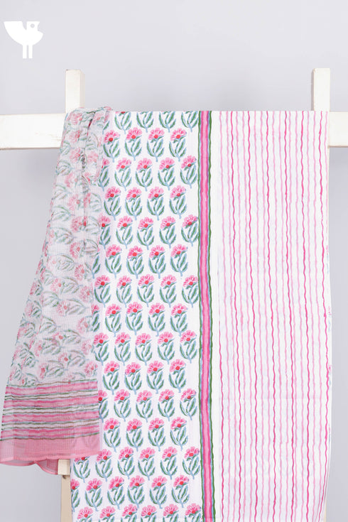 Cambric Cotton Dress Material With Kota Dupatta In Floral Block Print