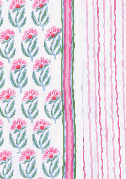 Cambric Cotton Dress Material With Kota Dupatta In Floral Block Print