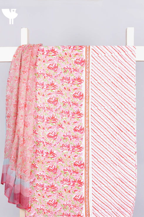 Cambric Cotton Dress Material With Kota Dupatta In Floral Block Print