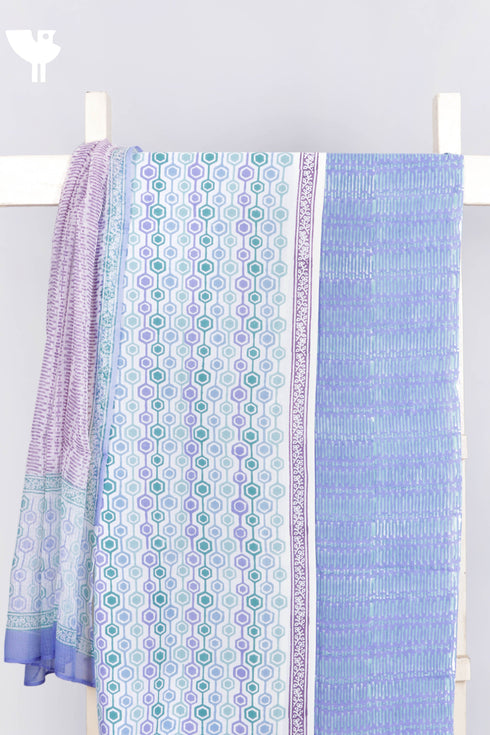 Cambric Cotton Dress Material With Kota Dupatta In Graphic Block Print