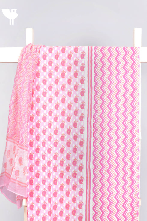 Cambric Cotton Dress Material With Kota Dupatta In Paisley Block Print