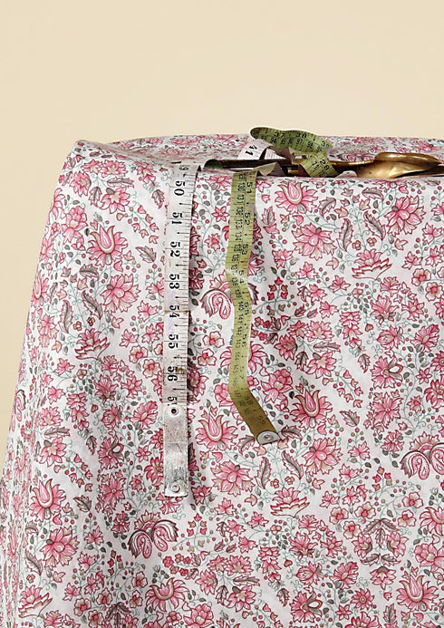 Cambric Cotton In Rose Pink Floral Block Print