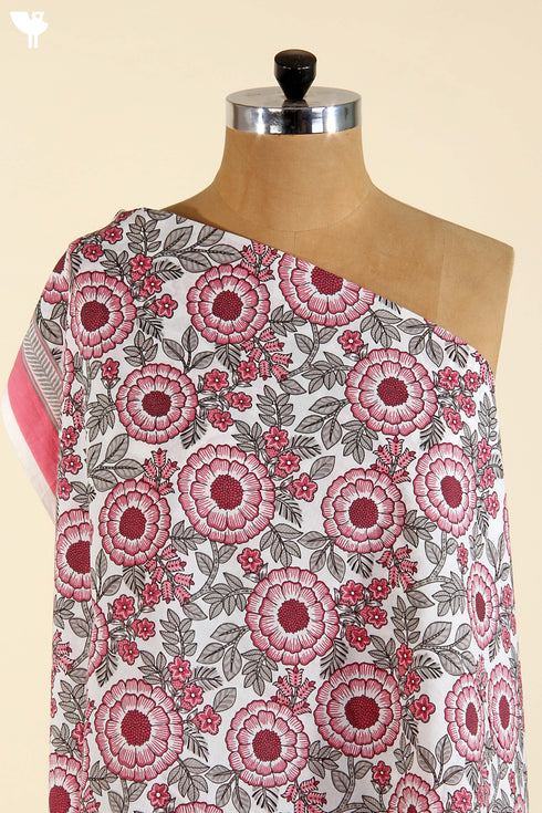 Cambric Cotton In Stone Grey And Scarlet Red Floral Print