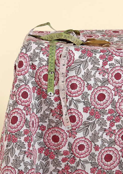 Cambric Cotton In Stone Grey And Scarlet Red Floral Print