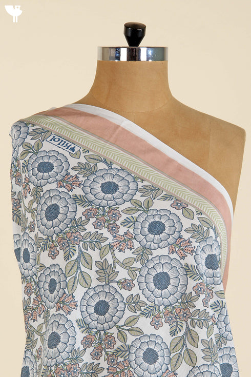 Cambric Cotton In Stone Grey And Steel Blue Floral Print