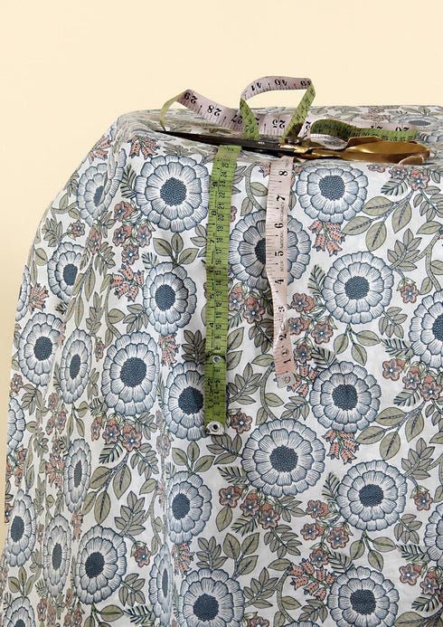 Cambric Cotton In Stone Grey And Steel Blue Floral Print
