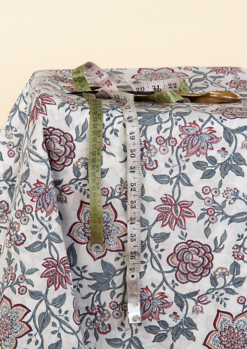 Cambric Cotton In Pale PeachAnd Crimson Floral Print