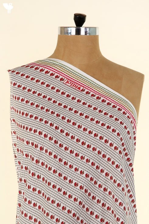 Cambric Cotton In Scarlet Red And Grey Floral Booti Print