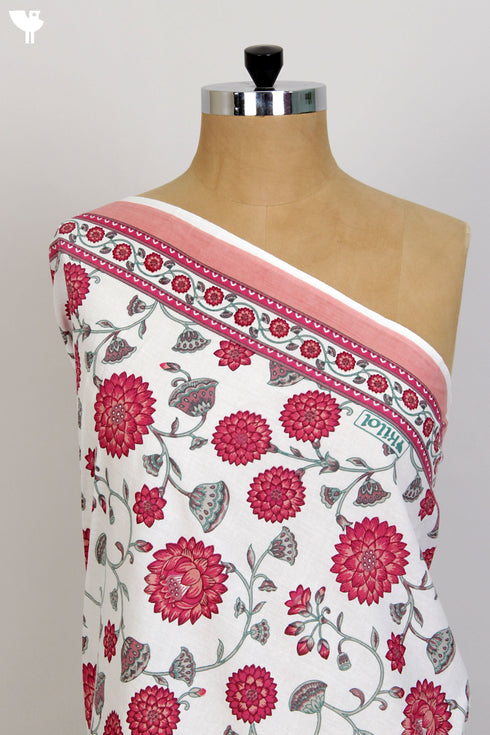 Cotton Cambric Yardage in a Magenta Floral Hand Screen Print